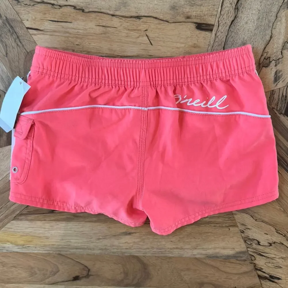 O'Neill Girls Cowell Boardshorts SZ 12 Coral Pink Swim Beach Shorts Side Pocket